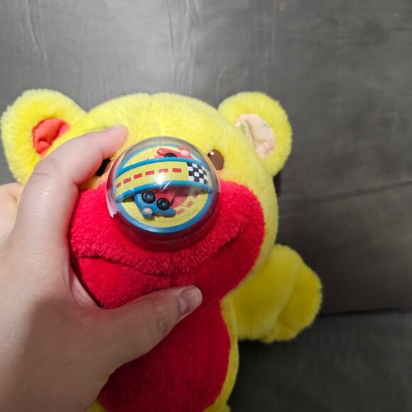 Playskool nosey bear yellow red hotrod race car plush NOSE DOESNT WORK vintage - Picture 2 of 8